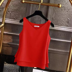 2019 Fashion Brand Women's blouse Summer sleeveless Chiffon shirt Solid  V-neck Casual blouse Plus Size 5XL Loose Female Top