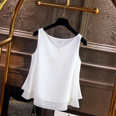 2019 Fashion Brand Women's blouse Summer sleeveless Chiffon shirt Solid  V-neck Casual blouse Plus Size 5XL Loose Female Top