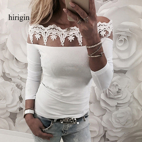 2018 Sexy Lace Blouse Shirt Women Long Sleeve Floral White Blouses Female Tops Elegant Fashion Blouse Shirts blusas femme