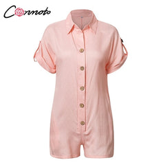 Conmoto 2019 Casual Summer Playsuits Women Solid High Fashion Beach Romper Playsuits Button Playsuit Rompers