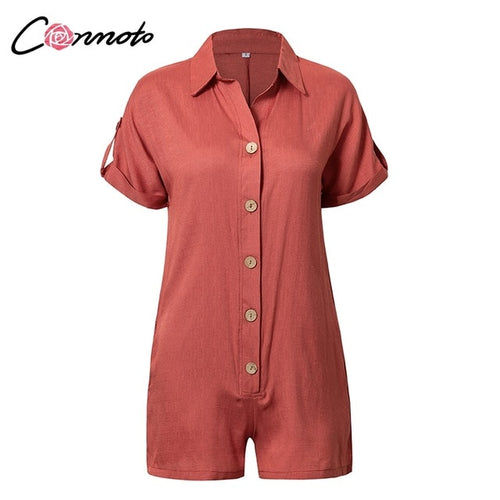 Conmoto 2019 Casual Summer Playsuits Women Solid High Fashion Beach Romper Playsuits Button Playsuit Rompers
