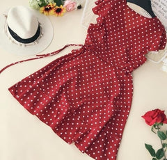 2019 Summer Polka Dot Wrapped Dress V Neck Ruffles Sexy Mini Dress Slim Bodycon Vacation Beach Smocks Korean Fashion