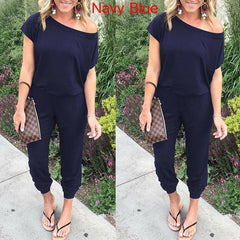 2019 New Women Casual One-Shoulder Wide Leg Jumpsuit Fashion Ladies Summer Soft Loose Playsuit Bodycon Party Trousers Jumpsuit