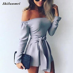 Hot Fashion Sexy Off Shoulder Playsuits Women Long Sleeve Bodycon Bandage Party Short Rompers Plus Size Elegant Ladies Overalls