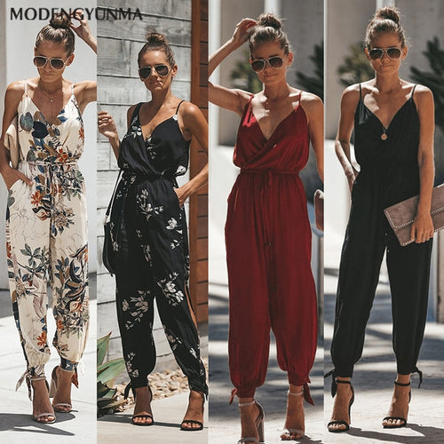 Fashion V Neck Bodysuits Women With Belt Body Femme Bohemian style Floral Playsuit Overalls Print Spring Summer Jumpsuit