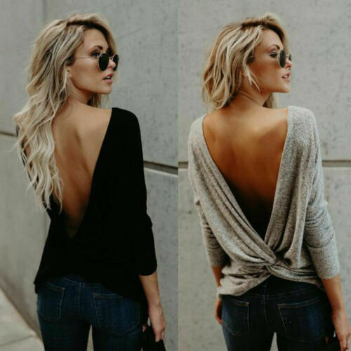 2019 Backless Ladies Womens Top Blouses Fashion Women Long Sleeve Twisted Open Back Loose Tops Casual Shirt Blouse